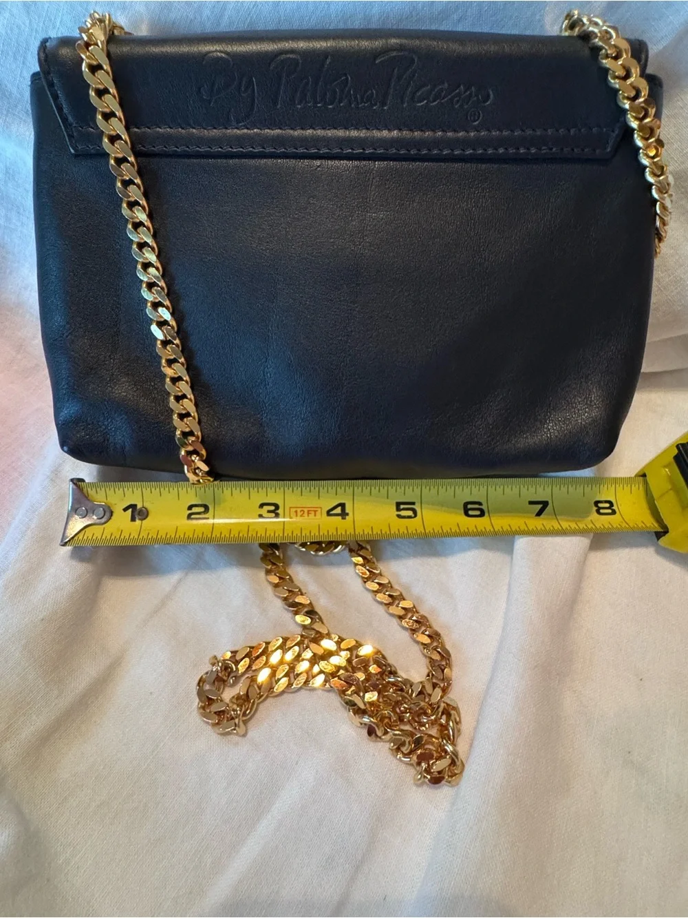 Paloma Picasso Black Leather Crossbody with Gold Chain